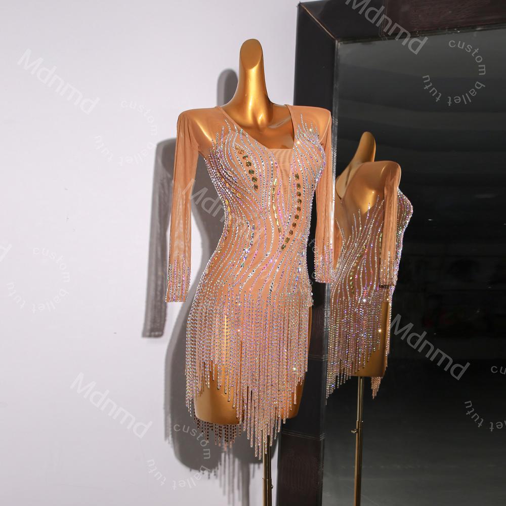 Professional Latin Competition Dress - Handmade Rhinestone Salsa Outfit