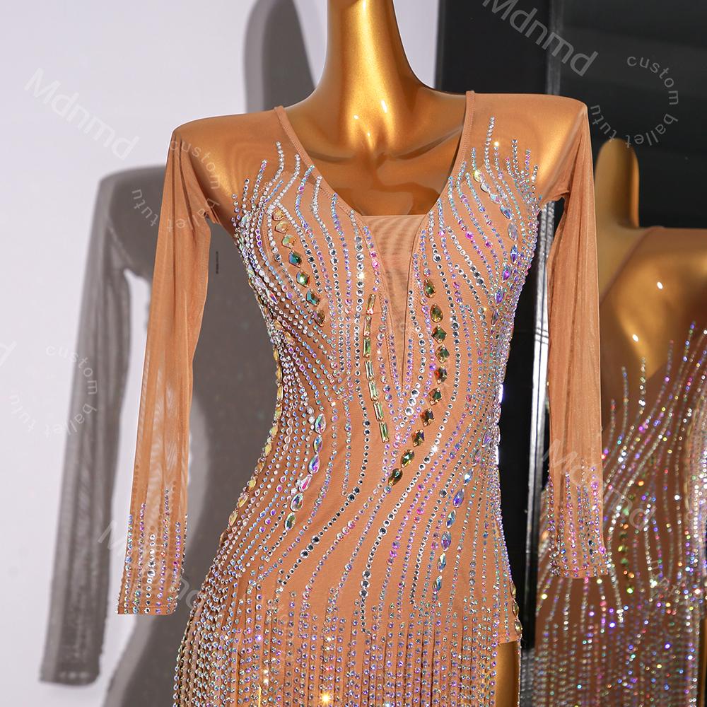 Professional Latin Competition Dress - Handmade Rhinestone Salsa Outfit
