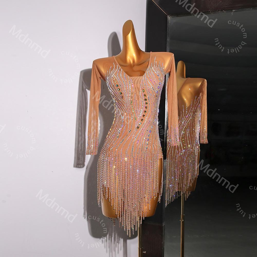 Professional Latin Competition Dress - Handmade Rhinestone Salsa Outfit