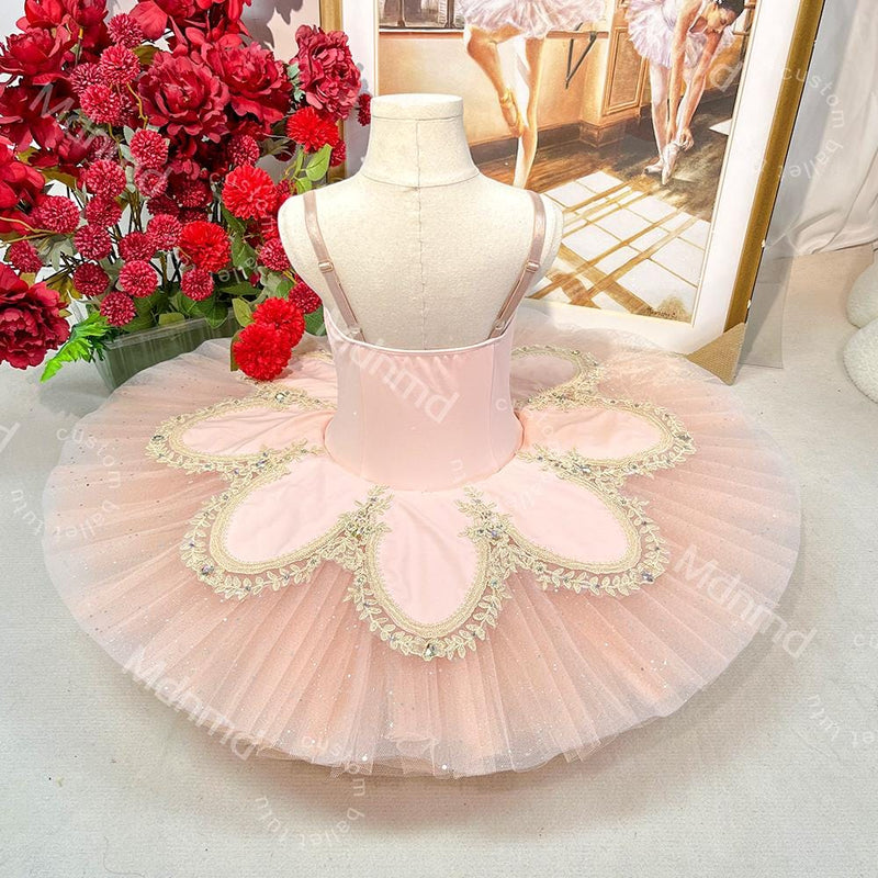 Pink Professional Beauty Fairy Tutu | Gold Embroidery Classical Costume | Custom Ballet Dress