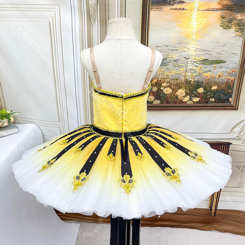Custom Yellow & Black Ballet Tutu Costume - Classical Character Variation Dress for Stage Competition