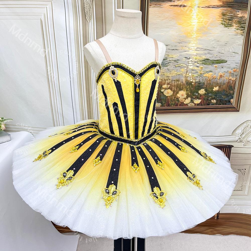 Custom Yellow & Black Ballet Tutu Costume - Classical Character Variation Dress for Stage Competition