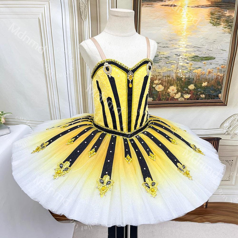 Custom Yellow & Black Ballet Tutu Costume - Classical Character Variation Dress for Stage Competition