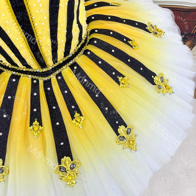 Custom Yellow & Black Ballet Tutu Costume - Classical Character Variation Dress for Stage Competition
