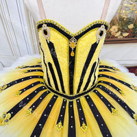 Custom Yellow & Black Ballet Tutu Costume - Classical Character Variation Dress for Stage Competition