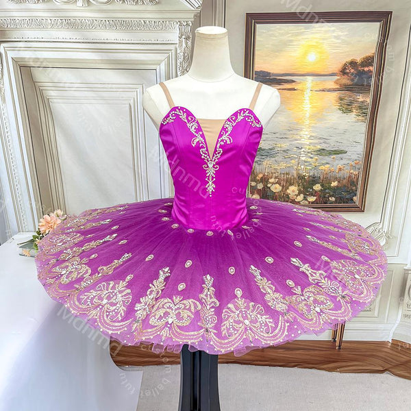Purple Professional Ballet Tutu | Gold Embroidery Classical Princess Variation Dance Costume | Custom Ballet Dress