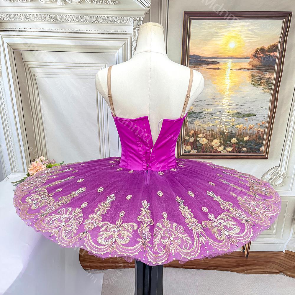 Purple Professional Ballet Tutu | Gold Embroidery Classical Princess Variation Dance Costume | Custom Ballet Dress