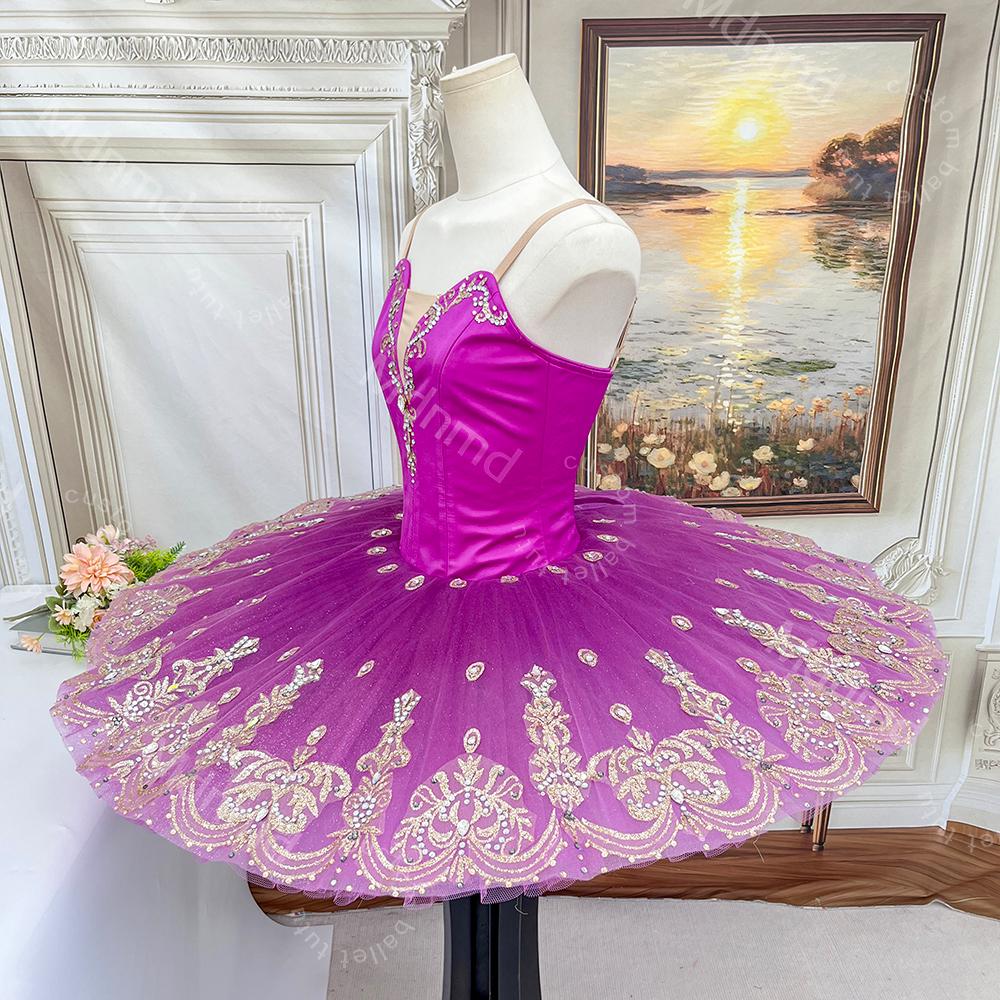 Purple Professional Ballet Tutu | Gold Embroidery Classical Princess Variation Dance Costume | Custom Ballet Dress