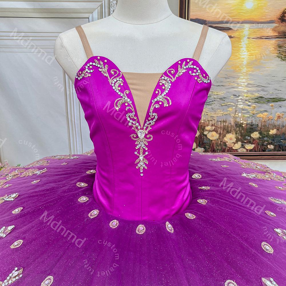 Purple Professional Ballet Tutu | Gold Embroidery Classical Princess Variation Dance Costume | Custom Ballet Dress