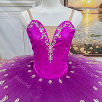 Purple Professional Ballet Tutu | Gold Embroidery Classical Princess Variation Dance Costume | Custom Ballet Dress