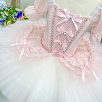 Custom Pink Classical Ballet Tutu - Romantic Puff Sleeve Pancake Tutu Dress for Performance & Competition