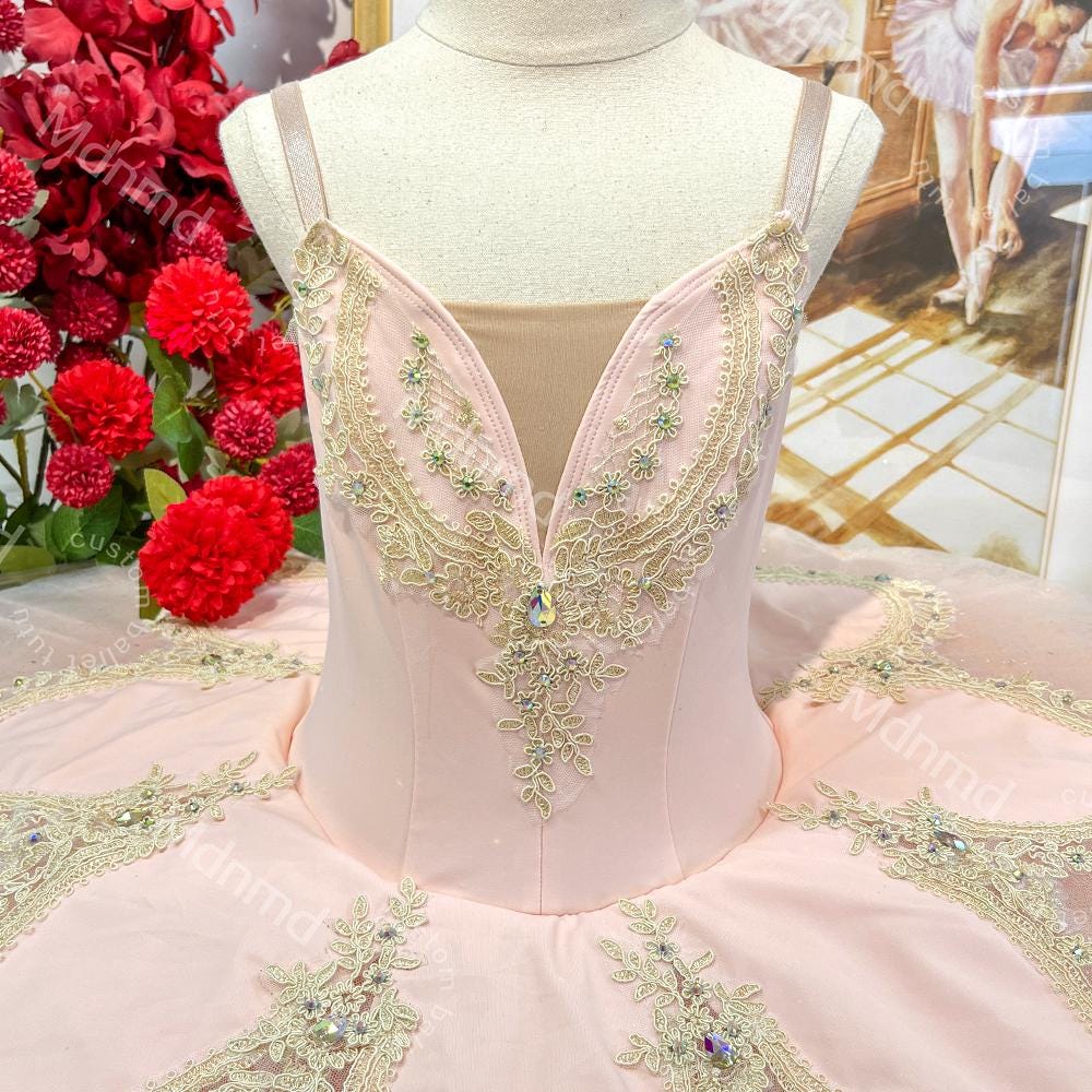 Pink Professional Beauty Fairy Tutu | Gold Embroidery Classical Costume | Custom Ballet Dress