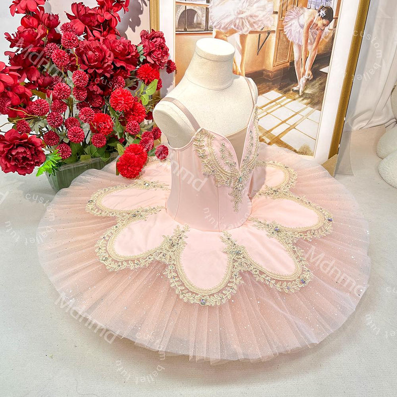 Pink Professional Beauty Fairy Tutu | Gold Embroidery Classical Costume | Custom Ballet Dress