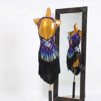 Custom Purple Latin Dance Dress - Rhinestone Fringe Salsa Ballroom Competition Costume