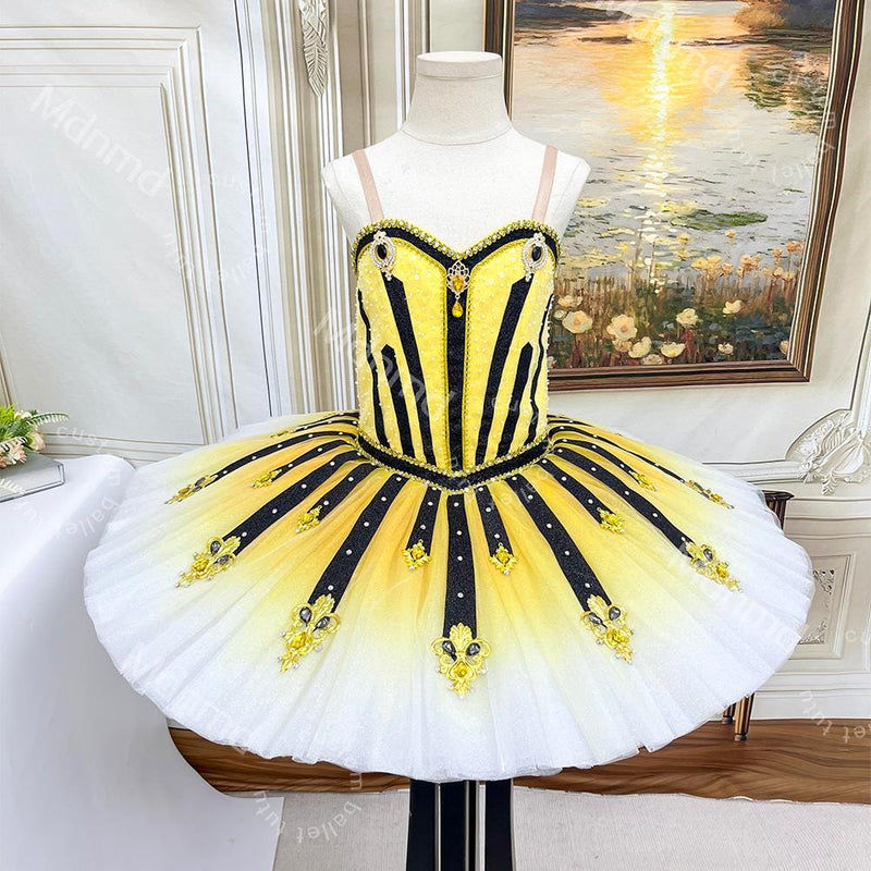 Custom Yellow & Black Ballet Tutu Costume - Classical Character Variation Dress for Stage Competition