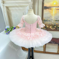 Custom Pink Classical Ballet Tutu - Romantic Puff Sleeve Pancake Tutu Dress for Performance & Competition