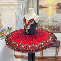Custom Black & Red Don Quixote Ballet Tutu - Classical Kitri Pancake Tutu Dress for Competition