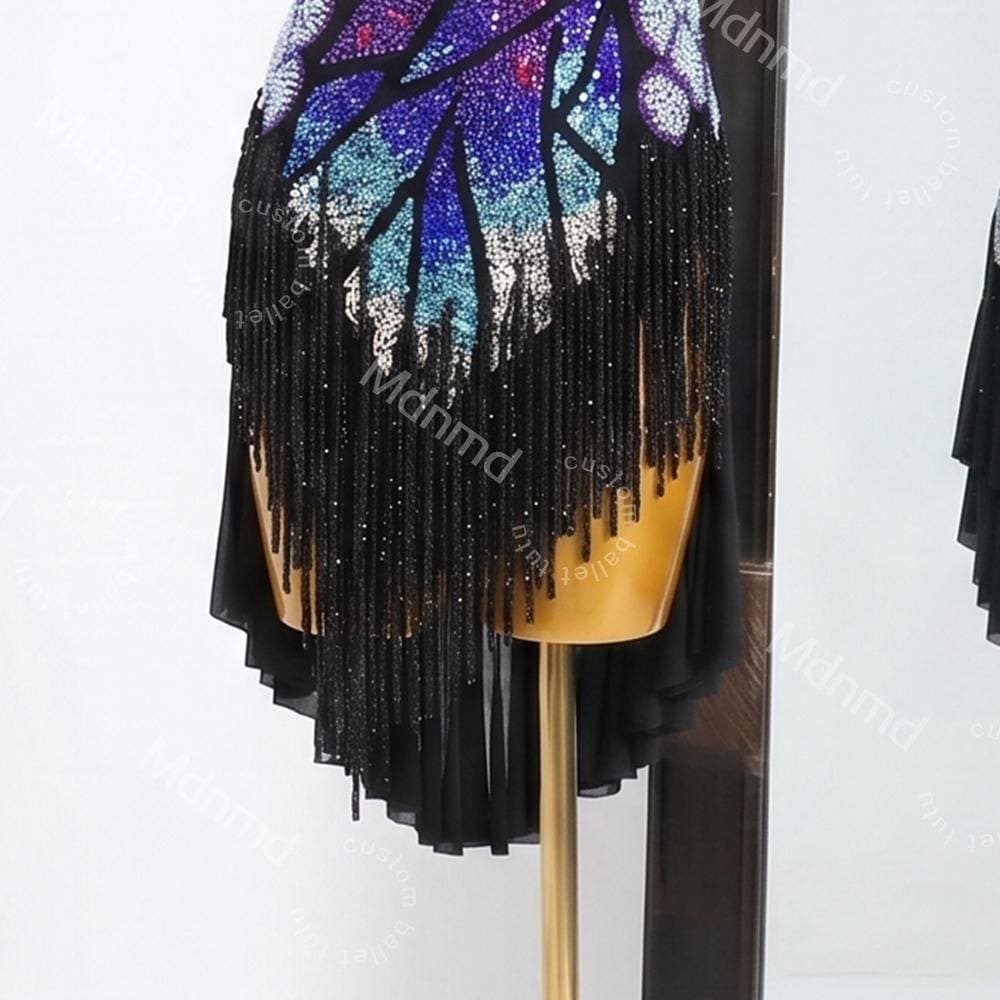 Custom Purple Latin Dance Dress - Rhinestone Fringe Salsa Ballroom Competition Costume