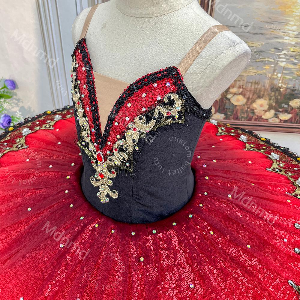 Custom Black & Red Don Quixote Ballet Tutu - Classical Kitri Pancake Tutu Dress for Competition