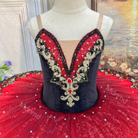 Custom Black & Red Don Quixote Ballet Tutu - Classical Kitri Pancake Tutu Dress for Competition