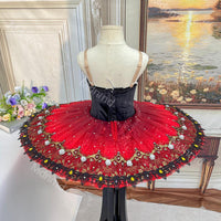 Custom Black & Red Don Quixote Ballet Tutu - Classical Kitri Pancake Tutu Dress for Competition
