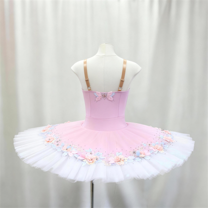 Handmade Pancake Tutu Floral Applique Professional Ballet Stage Performance Costume-MDT1894