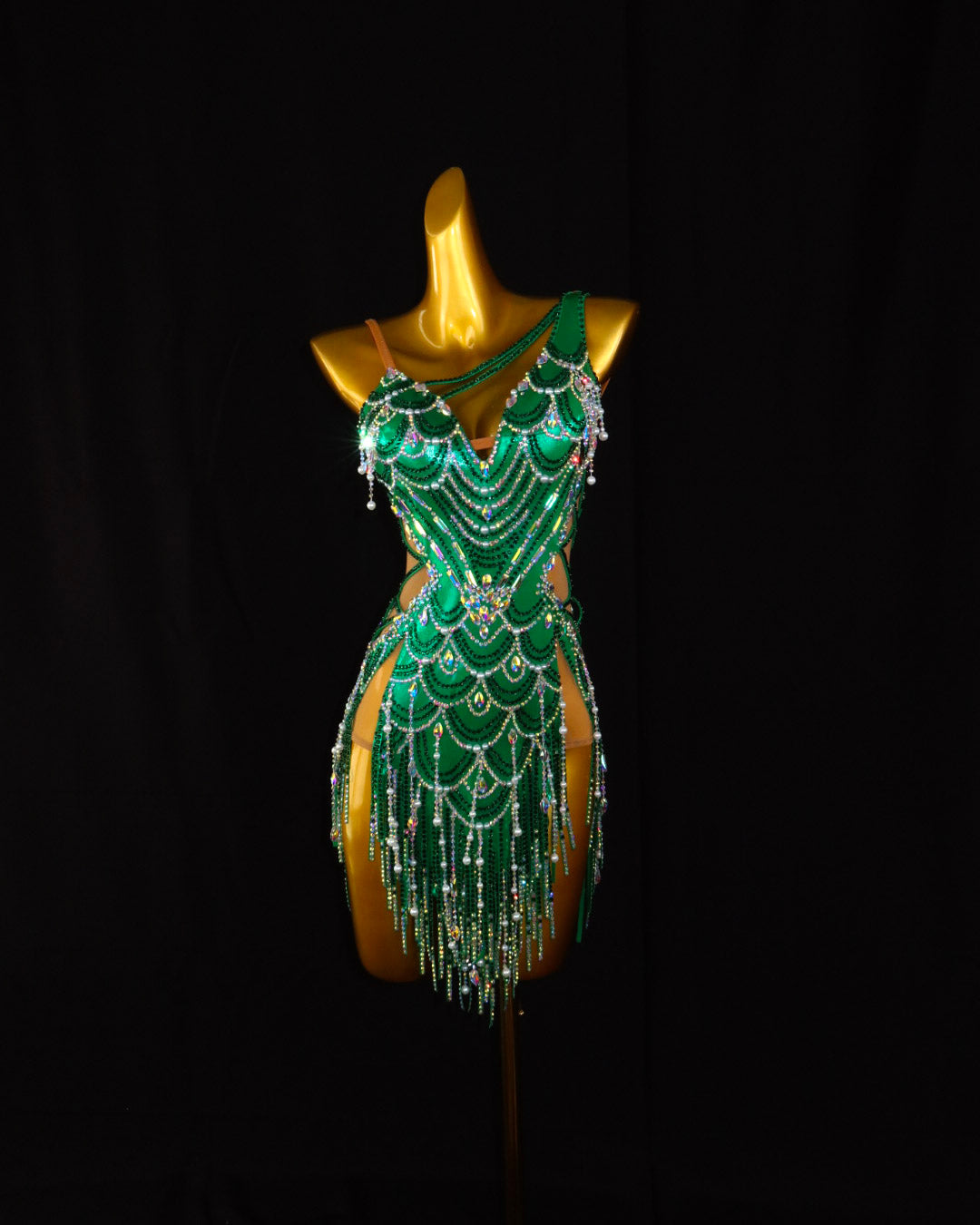 Emerald Crystal Scallop Latin Dance Dress