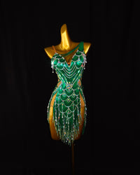 Emerald Crystal Scallop Latin Dance Dress