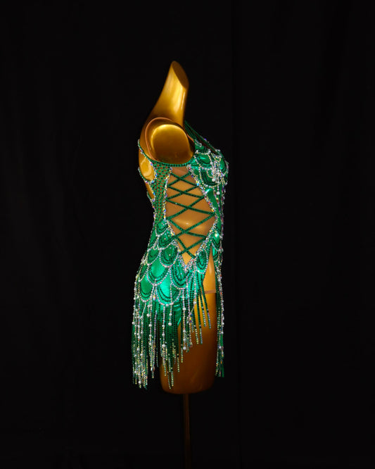 Emerald Crystal Scallop Latin Dance Dress