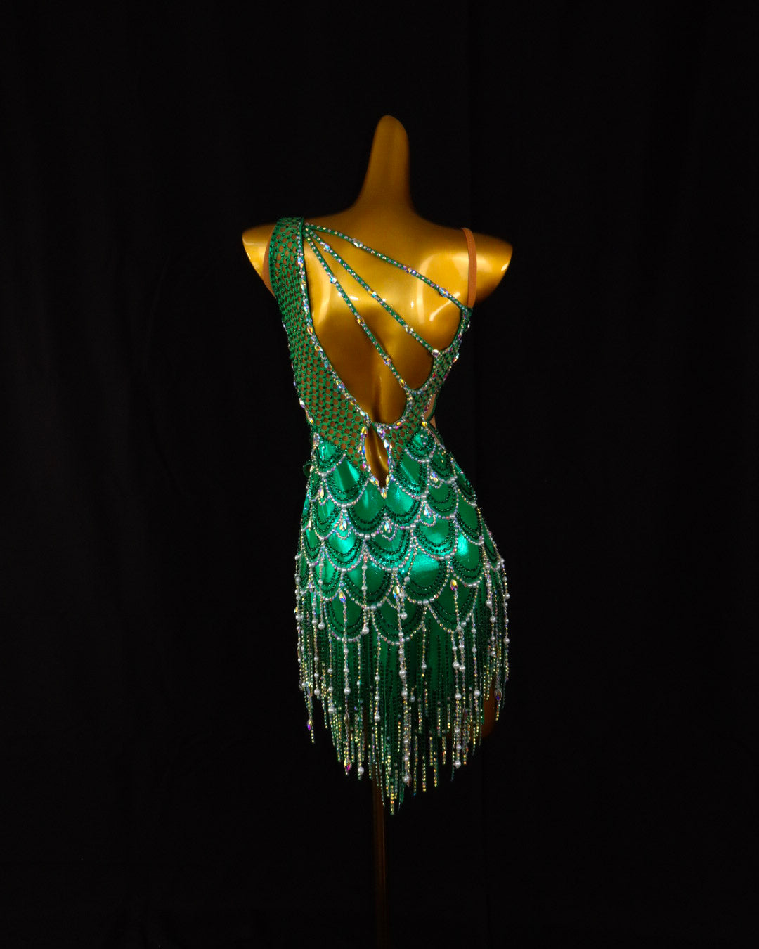 Emerald Crystal Scallop Latin Dance Dress