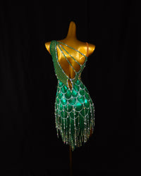 Emerald Crystal Scallop Latin Dance Dress