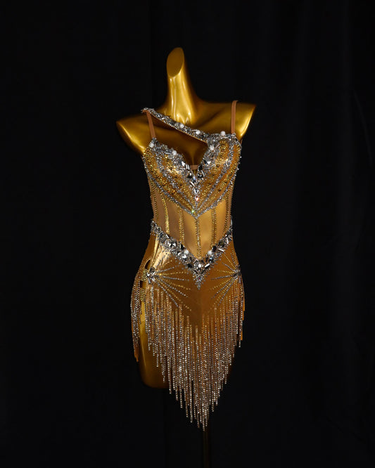 Gold Crystal Sunburst Latin Dance Dress