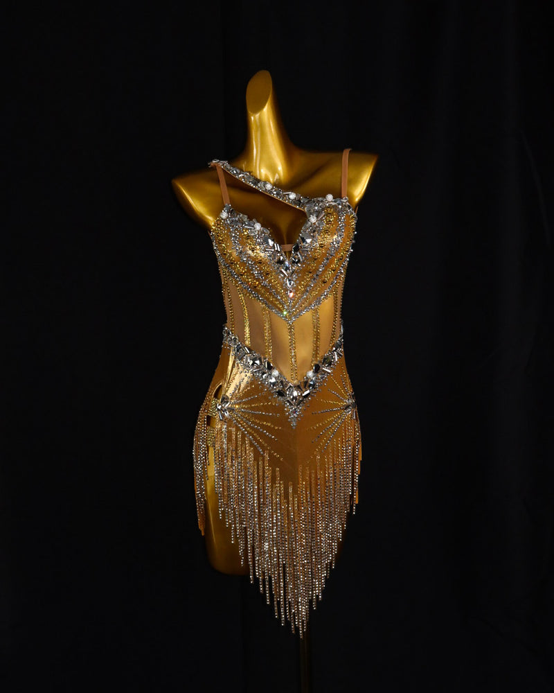 Gold Crystal Sunburst Latin Dance Dress