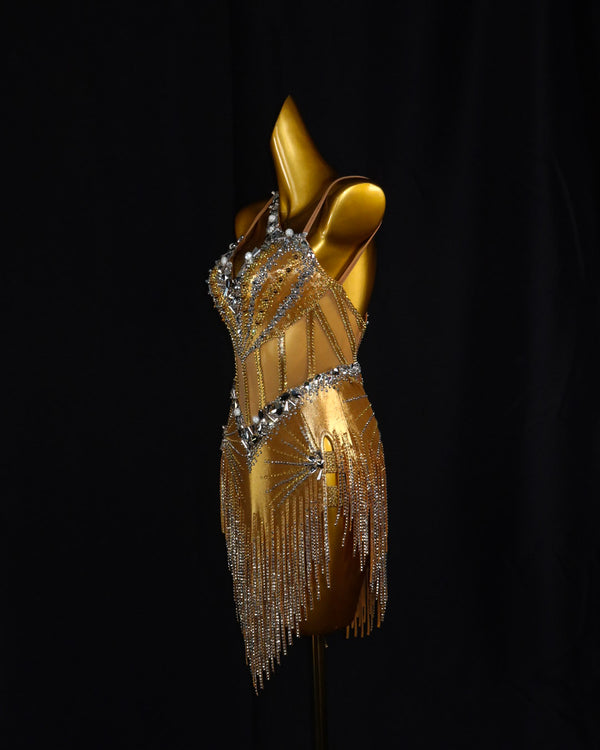 Gold Crystal Sunburst Latin Dance Dress