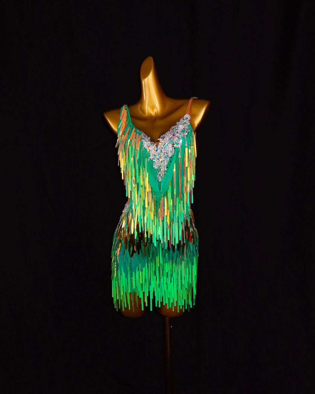 Green Iridescent Fringe Latin Dance Dress