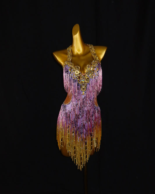 Orchid Snakeskin Fringe Latin Dance Dress