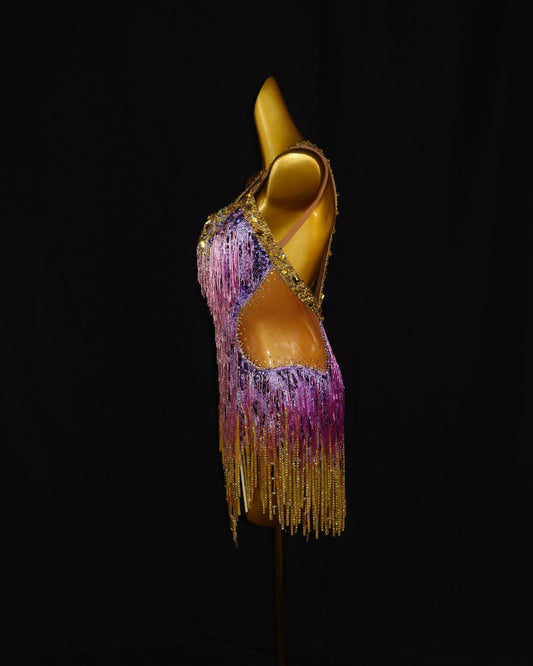 Orchid Snakeskin Fringe Latin Dance Dress