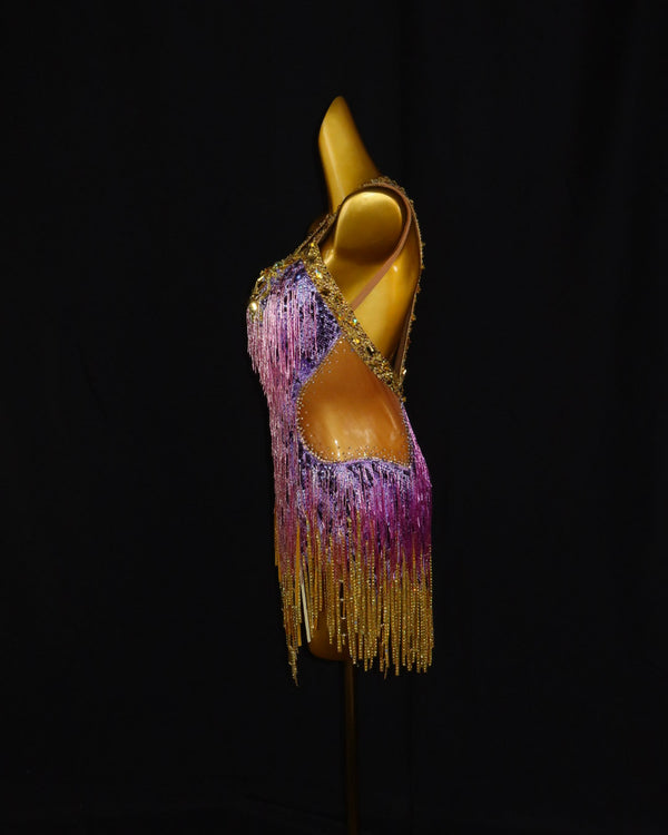 Orchid Snakeskin Fringe Latin Dance Dress