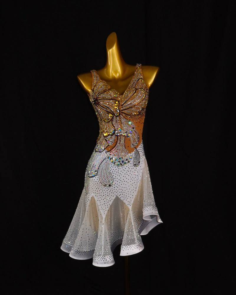 White Crystal Butterfly Latin Dance Dress