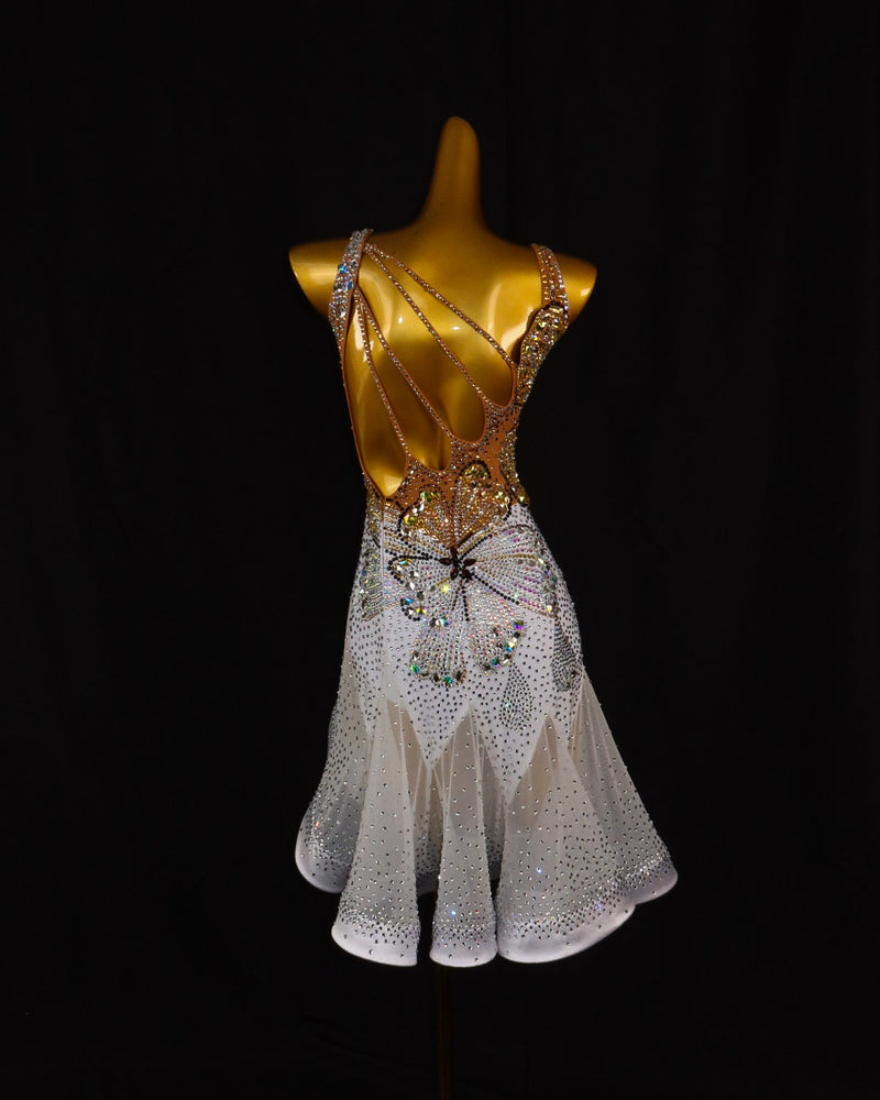 White Crystal Butterfly Latin Dance Dress