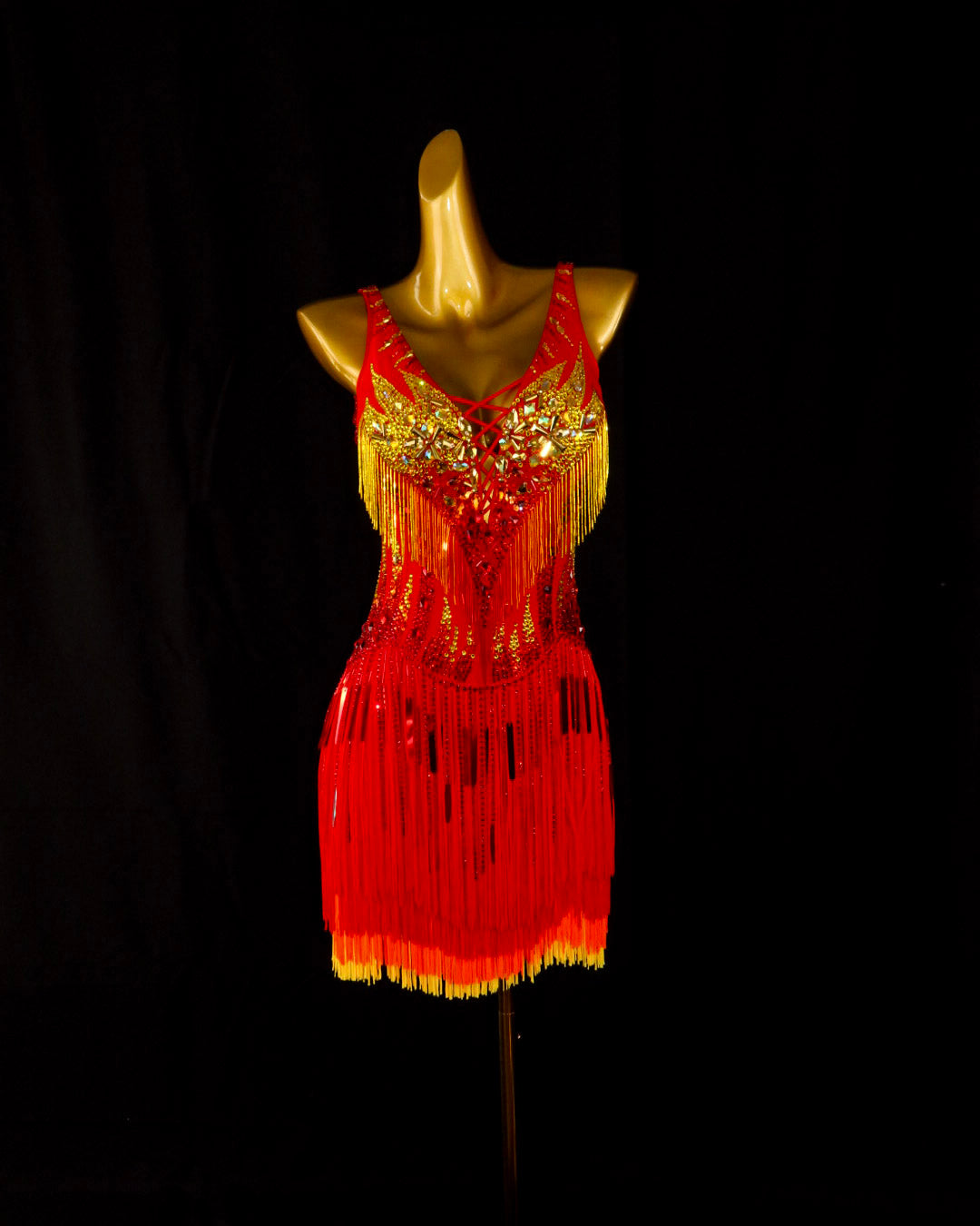 Red Flame Fringe Latin Dance Dress