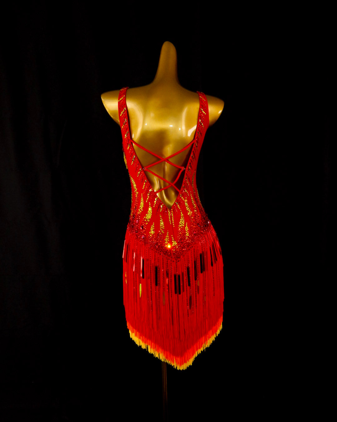 Red Flame Fringe Latin Dance Dress