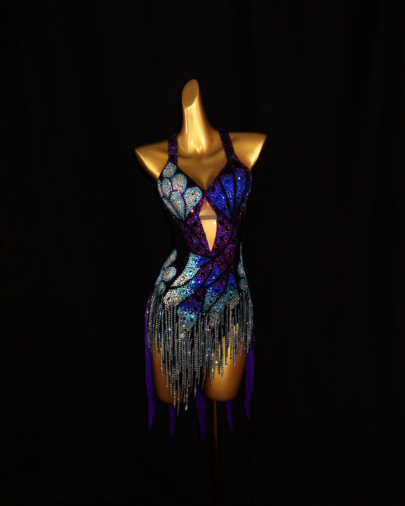 Violet Peacock Crystal Latin Dance Dress