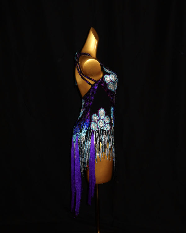 Violet Peacock Crystal Latin Dance Dress