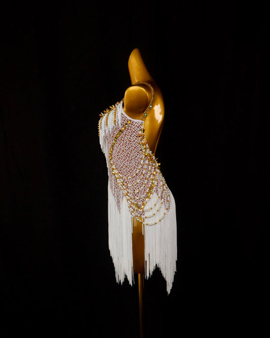 White Pearl Lattice Latin Dance Dress