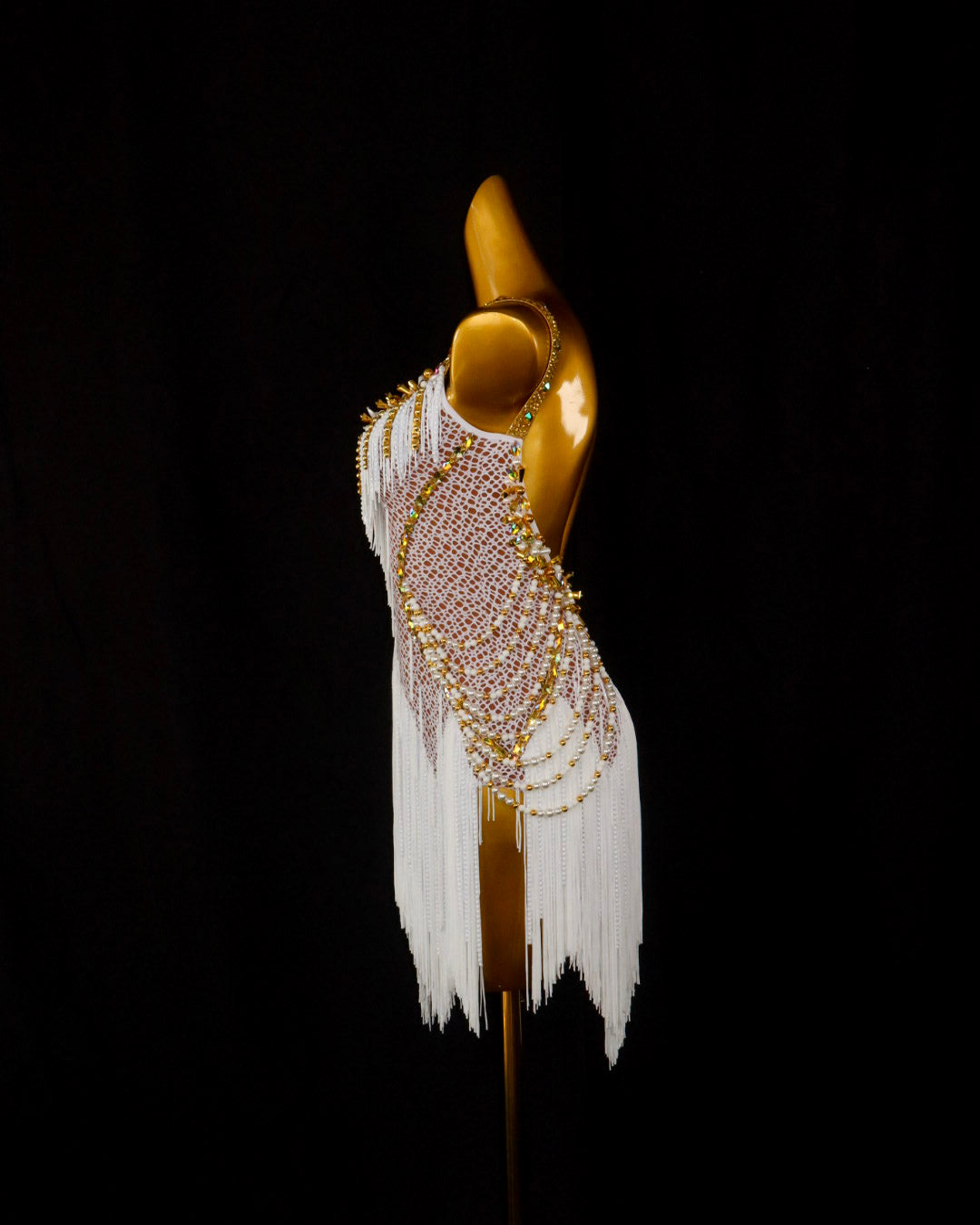 White Pearl Lattice Latin Dance Dress