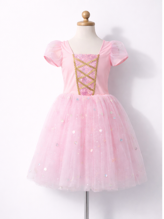 Pink Sparkle Princess Tutu Dress for Girls | Gold Accent Party Outfit-ALP0104